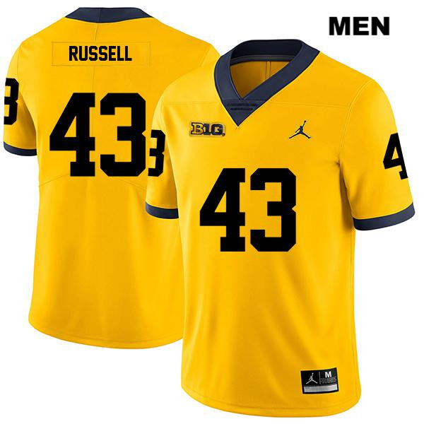 Men's NCAA Michigan Wolverines Andrew Russell #43 Yellow Jordan Brand Authentic Stitched Legend Football College Jersey LE25X11IH